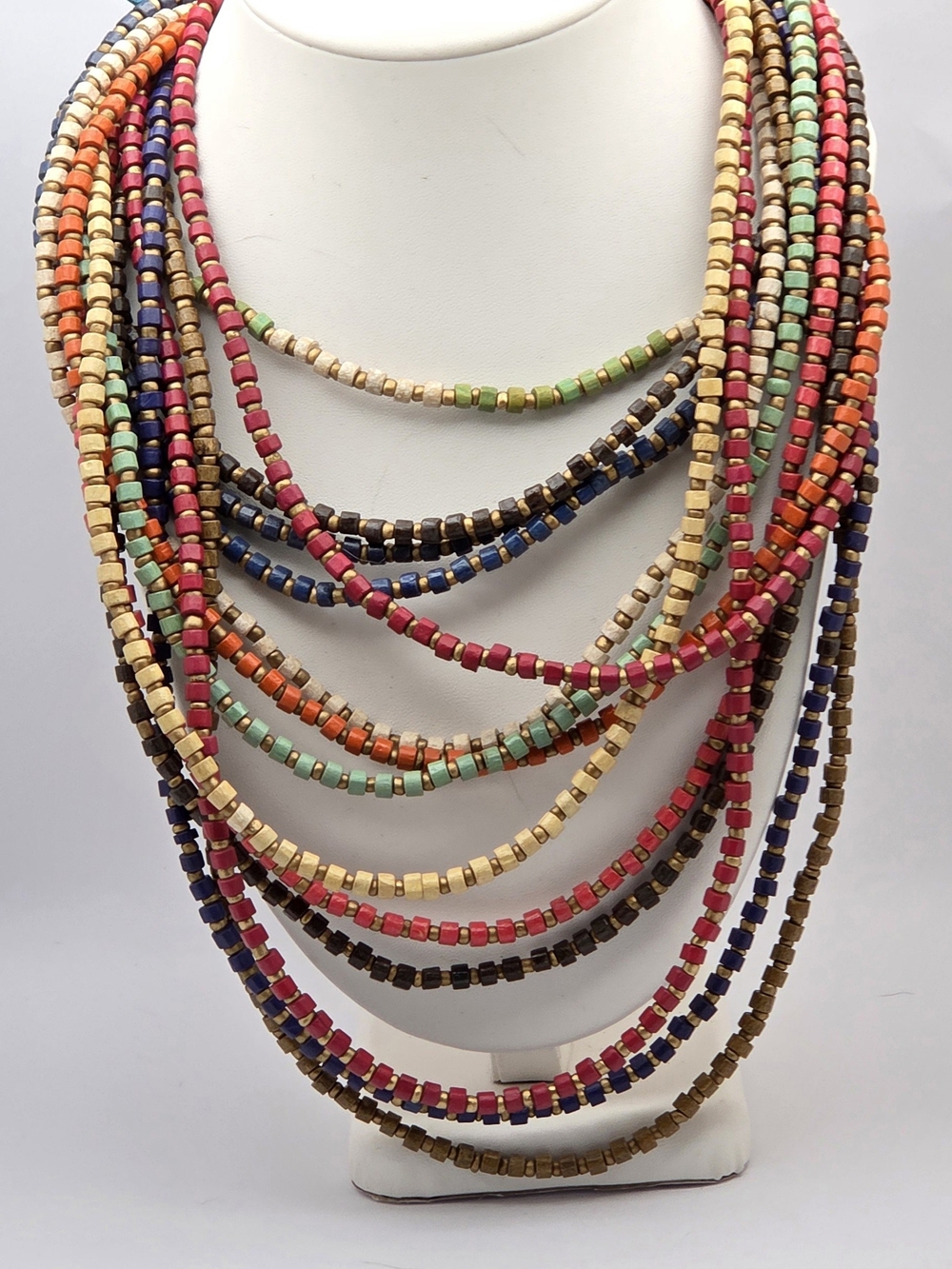 NWT Chico’s Whimsy Multicolor Beaded Strand Necklace Wood Beads Boho 19”
